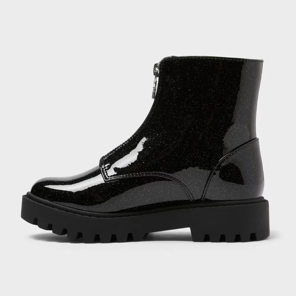 art class Kids' Myra Black Patent Lug Sole Boots Size 3 Big Kids New